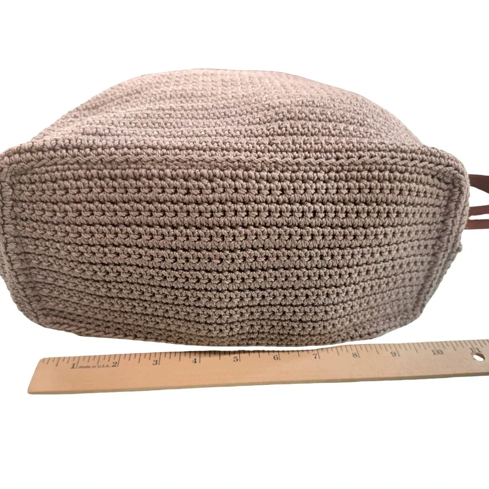 The Sak Avalon Crochet Convertible Backpack Taupe Leather Trim Boho Front Zip